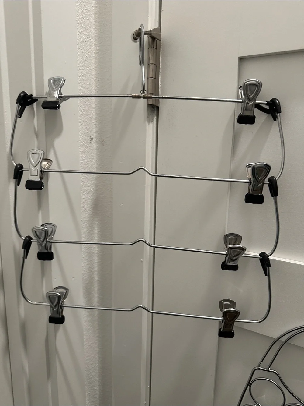 3pc Chrome Closet Organizer Lot: Two 4-Tier Pant Hangers & Scarf/Tie/Belt Holder